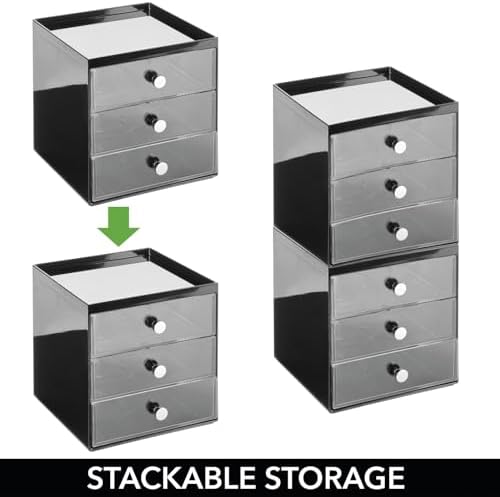 mDesign Makeup Organizer Storage Station Cube with 3 Drawers for Bathroom Vanity, Cabinet, Countertops - Holds Lip Gloss