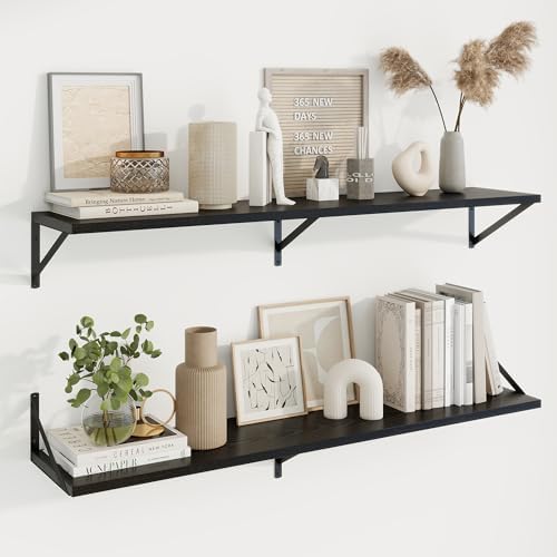 Axeman Deep Floating Shelves, 48'' x 10'' Black Wall Shelves Set of 2