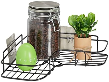 Relaxdays Corner Shelf Kitchen for Gluing, Storage, Spices & Herbs, Wall Shelf H x W x D 5.5 x 26 x 26 cm, Iron, Black
