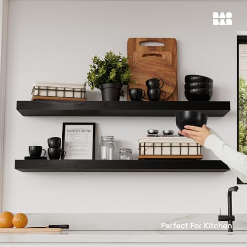 Solid Wood Floating Shelves for Wall 36 Inches Long, Black Wooden Shelf