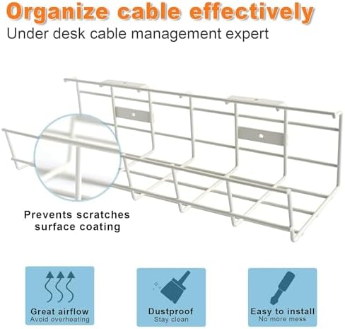 Under Desk Cable Management- 6 Pack Cord Organizer. Metal Wire Cable Management Tray for Office, Studio and Home. Super 