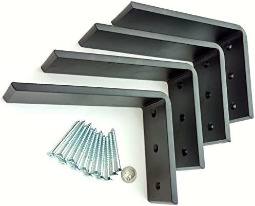 Dmax Heavy Duty L Brackets Black Steel 6" x 8" Hidden Countertop Support Brackets | 3/8" Thick, Holds 150 lbs | Floating