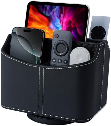 Remote Control Holder, Spinning Desk Organizer, Nightstand Bedside Caddy for TV Remotes/Tablets/Phones/Eyeglasses/Books/Pens - Black