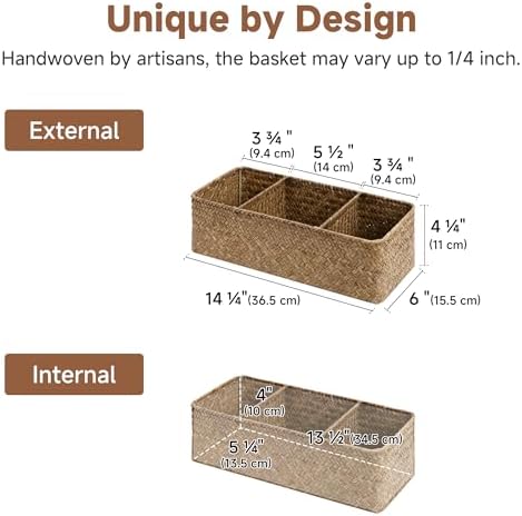 StorageWorks Toilet Paper Basket, 3-Section Toilet Tank Basket, Seagrass