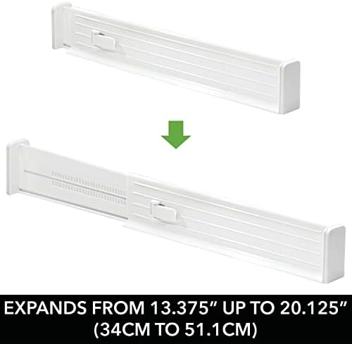 mDesign Expandable Dresser Drawer Divider with Foam Ends, Drawer Divider Locks in Place, Separators for Clothing and Accessories in Closet or Dresser Drawer, Ligne Collection, 4 Pack, White
