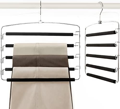 TOPIA HANGER Pants Hangers Space Saving with 5 Tiers Non-Slip Foam Padded