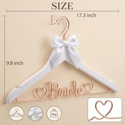 White Wooden Bride Wedding Dress Hanger, Gold Wire Lettering