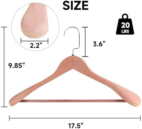 17.5" Wooden Suit Hangers, Non Slip Pants Bar, Cedar Wood, 36-Pack