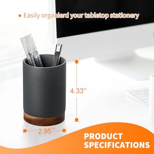 Ceramic Pen Holder for Desk, Pencil Cup, (Dark Grey, Set / 2)