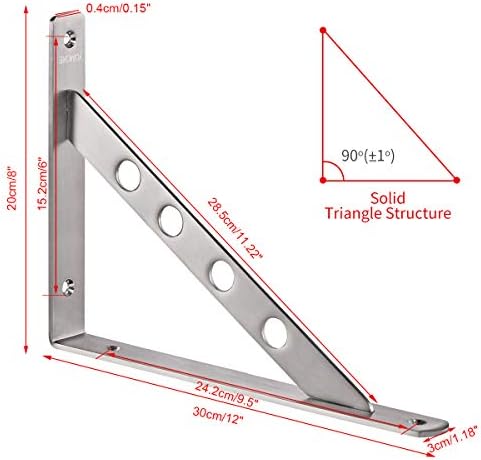 YUMORE 12 Inch Shelf Bracket, Heavy Duty L Bracket, 2 Pack