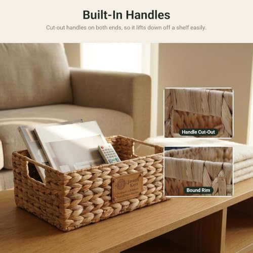 Wicker Storage Baskets for Shelves, 12" x 8" x 4", 1-Pack | Small Woven Basket for Organizing, Water Hyacinth Basket, Sh