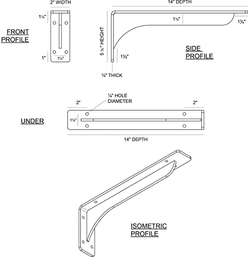 Ekena Millwork BKTM02X14X05EBPWH Steel Bracket Embrey, 2"W x 14"D x 5 1/4"H, White Primer