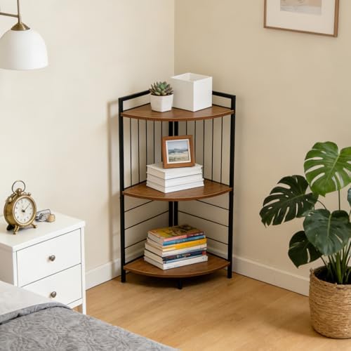 Corner Shelf Stand 27.9" H, 3 Tier Corner Display Shelving Unit with Sturdy Metal Frame Multipurpose Corner Bookshelf fo