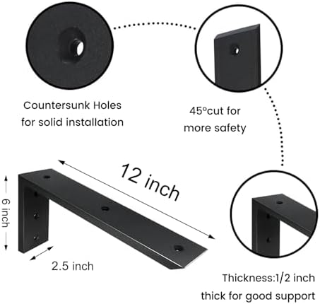 Countertop Support Bracket 3 Pack 12 inch Heavy Duty 1/2" Thick Black Black Granite Countertop Bracket 12"x6"x2.5" Shelf