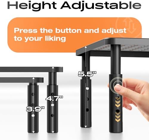 Computer Monitor Stand Riser for Desk, 3 Height Adjustable PC Laptop TV Desktop Monitor Stand Shelf, Metal Printer Table