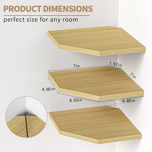 Corner Shelf Wall Mount, Floating Corner Shelves, Set of 3 Corner Wall Shelf Organizer, Rustic Wood Wall Storage Display