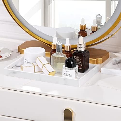 Luxspire Resin Bathroom Vanity Tray Countertop Organizer, M, Marble White