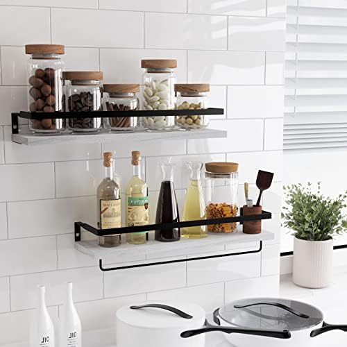 Floating Shelves for Wall, Bathroom Shelves with Towel Bar, Wall Mounted Storage Shelves for Kitchen, Bathroom, Set of 2
