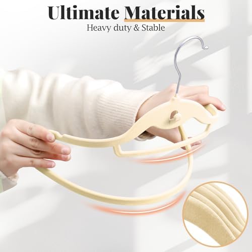 Velvet Felt Stackable Hangers 50 Pack, Thin & Space Saving, Ivory
