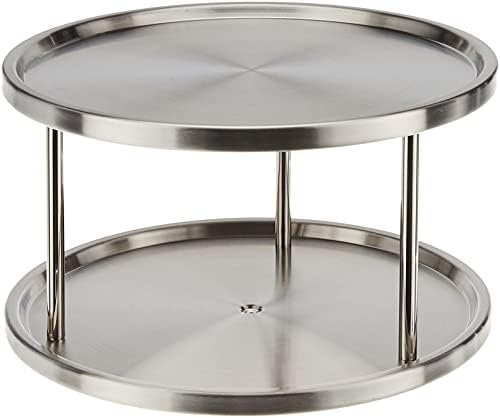 Estilo Stainless Steel 2-Tier Spice Rack Lazy Susan Organizer | 360-Degree Racks for Inside Cabinets | Rotating/Spinning