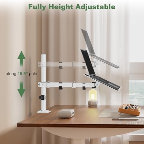 UPGRAVITY White Laptop Desk Mount with Vented Tray for Notebook up to 17 inch, Fully Adjustable Single Laptop Arm Stand 