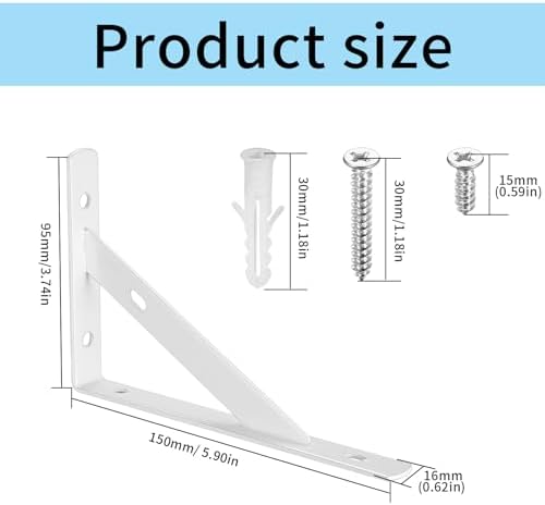 8Pcs White Heavy Duty L Floating Shelf Brackets,Wall Mount Supports 3.7x6in