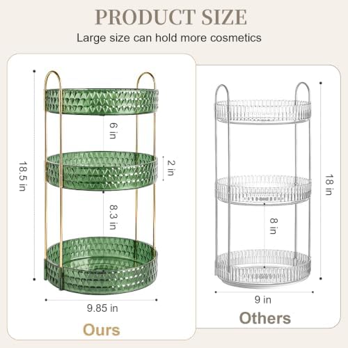 Large Capacity Rotating Makeup Organizer Perfume Stand Holder, 3 Tier Green