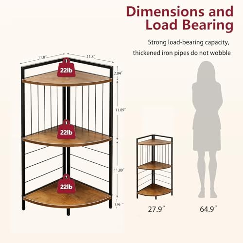 Corner Shelf Stand 27.9" H, 3 Tier Corner Display Shelving Unit with Sturdy Metal Frame Multipurpose Corner Bookshelf fo