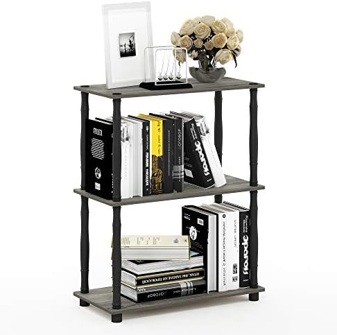 Furinno 18029GYW/BK Turn-N-Tube 3-Tier Compact Multipurpose Shelf Display Rack, Classic, French Oak Grey/Black, 3-Tier C