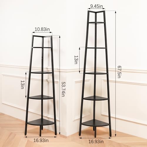 Yoobure 4-Tier Corner Shelf Stand- 54" Tall Corner Bookshelf with Metal Frame, Industrial Ladder Corner Shelves Display 
