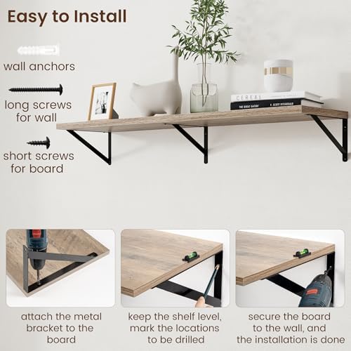 Axeman 12 Inch Deep Floating Shelves for Wall - 48 Inch Wide x 12 Inch Deep Wall Shelves Set of 2 - Rustic Grey Wood Flo