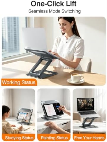 tounee Laptop Stand for Desk Adjustable Height, Telescopic Computer Stand with Pull Out Design Ergonomic Laptop Riser Fi