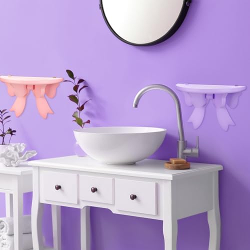 Pinkunn 2 Pcs Bow Floating Shelves Kawaii Shelf Book Stand, Pink,Purple