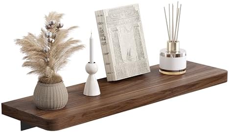 Danpoo 16 inch Solid Walnut Floating Shelf - Large, Heavy Duty Wall Shelf for Kitchen, Living Room, Bathroom, Built to H