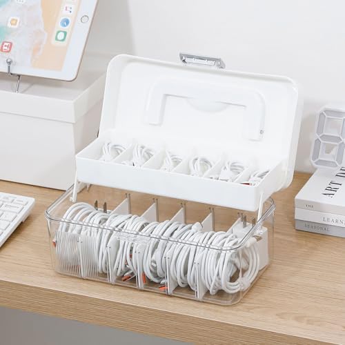 2 Pack Cable Storage Box for Desk Drawer, Plastic