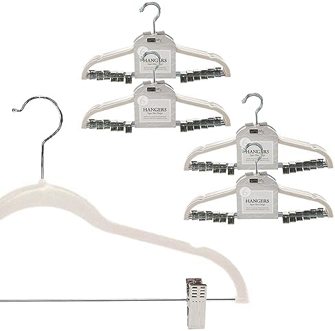 Simplify 24 Pack Velvet Hangers with Clips | Skirt and Pants | Slim Space Saving | Closet Organization | Non-Slip | Prevent Creases | Swivel Neck | Durable | Ivory