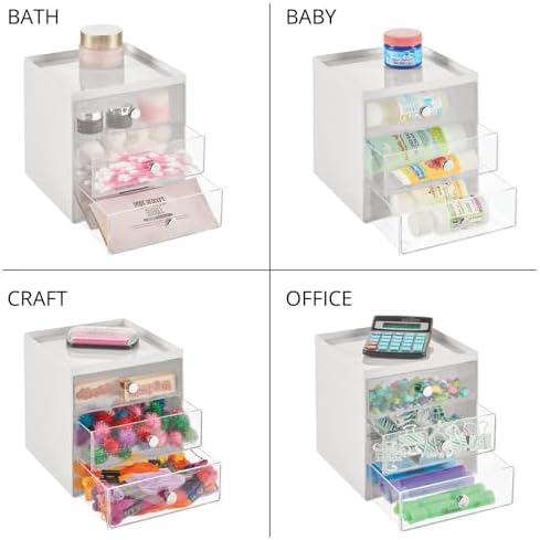 mDesign Plastic 3 Drawer Organizer for Makeup Storage - Large Stackable Makeup Organization and Storage Cube with Drawer