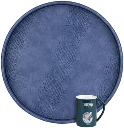 HofferRuffer Round Serving Tray 20'', Elegant Faux Leather Circle Ottoman Table Tray, Serve Tea Coffee Breakfast in Bedr