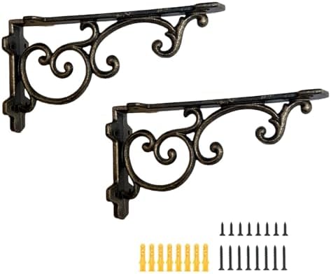 Heavy Duty 8.1"x4.4" Vintage Brackets for Floating Shelves & Kitchen Storage, 8 inch Cast Iron Shelf Brackets - Industri
