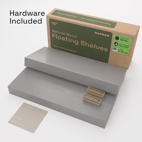 Solid Wood Floating Shelves for Wall 16 Inch Grey, Wooden Bathroom Shelf