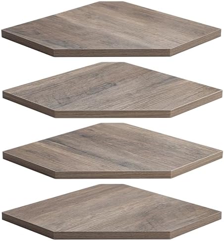 Fun Memories Corner Shelf Wall Mount, Corner Floating Shelves, Set of 4 Corner Wall Shelf Organizer, Rustic Wood Wall St