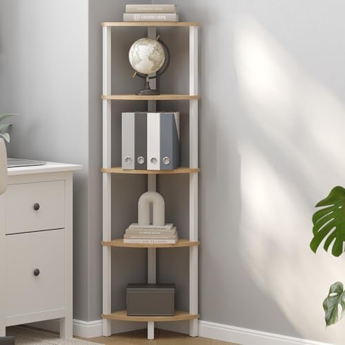VIMBER Corner Shelf, 5-Tier Corner Bookshelf, Industrial Corner Ladder Shelf, Rustic Display Shelf for Living Room, Bedr