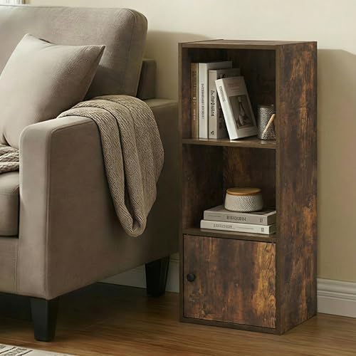 Furinno LUDER Book Shelf, 3-Tier Bookshelf with Open Shelf, Standing Bookcase with 1 Door Cabinet, 9.3 x 12 x 31.5, for 