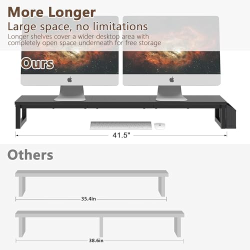 LAND·VOI Dual Monitor Stand Riser,41.5'' Long Monitor Stand for 2 Monitors, Wood and Steel Computer Monitor Stand, Deskt