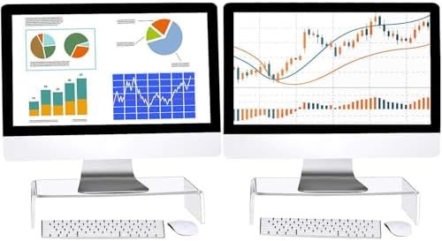 Jetec 2 Pcs Acrylic Monitor Stand Desktop Computer, Clear, 16 x 8 x 3 Inch