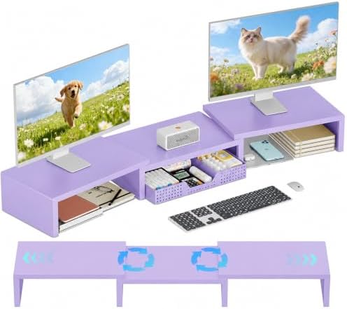 OPNICE Dual Computer Monitor Stand Riser, Desk Organizer with Drawer, Office Desk Accessories & Workspace Organizers for