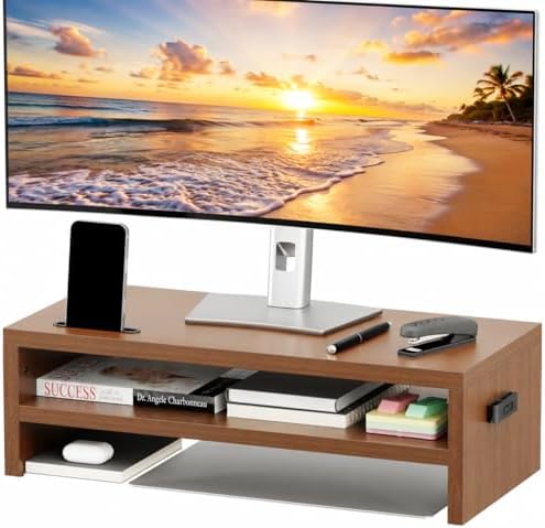 BONTEC Wood Monitor Stand Riser, 2-Tier Desktop Organizer