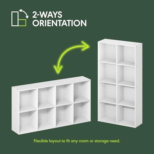 Furinno LUDER Book Shelf, 8-Cube Bookshelf, Bookcase with Open Shelves, 9.5 x 24.6 x 47, for Living Room, Bedroom, Home 