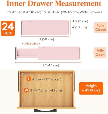 Lifewit 4" High Upgrade Drawer Divider, Adjustable Drawer Organizer Clothes