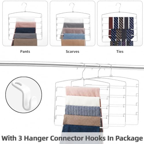 Pants Hangers Space Saving 3 Pack 5 Layer Swing Arm Hanger White